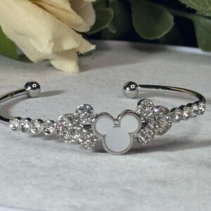 NWOT Silver Tone Sparkling Mickey Ears Cuff Bracelet White 2 inch